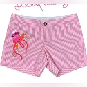NEW callahan party shorts pink cosmo seersucker stripe sequin squid Lilly NWOT